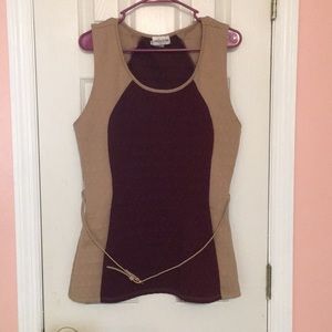 Beige and maroon blouse with belt